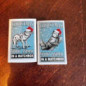 Christmas Spirit Animal Collectible In Matchbox Wool Felt Wolf &‎ Orangutan Set